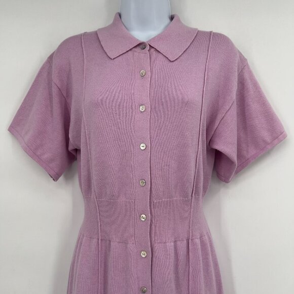 CRUSH Lilac Knit Mini Dress – Collared Button Front | Cotton Silk Cashmere Blend - Picture 2 of 11